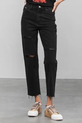 High Waist Ripped Raw Hem Crop Straight Jeans -online exclusive