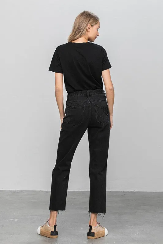High Waist Ripped Raw Hem Crop Straight Jeans -online exclusive
