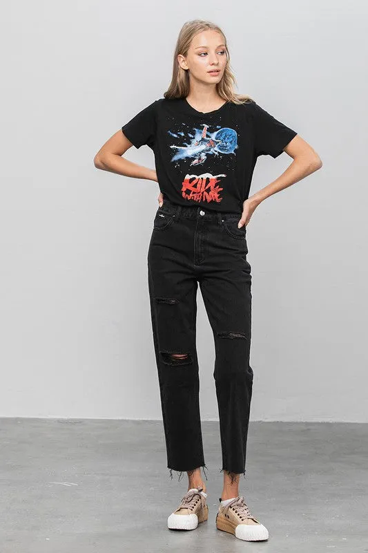 High Waist Ripped Raw Hem Crop Straight Jeans -online exclusive