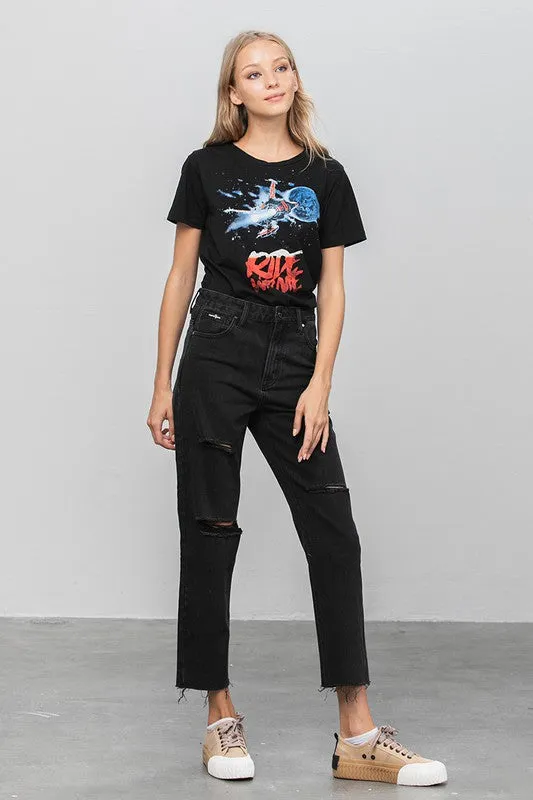 High Waist Ripped Raw Hem Crop Straight Jeans -online exclusive