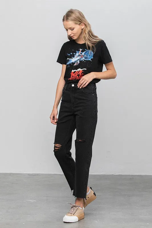 High Waist Ripped Raw Hem Crop Straight Jeans -online exclusive