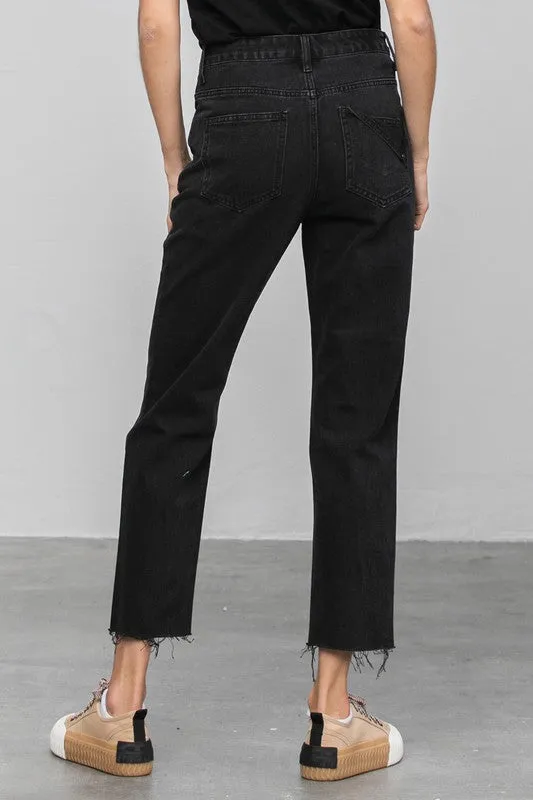 High Waist Ripped Raw Hem Crop Straight Jeans -online exclusive