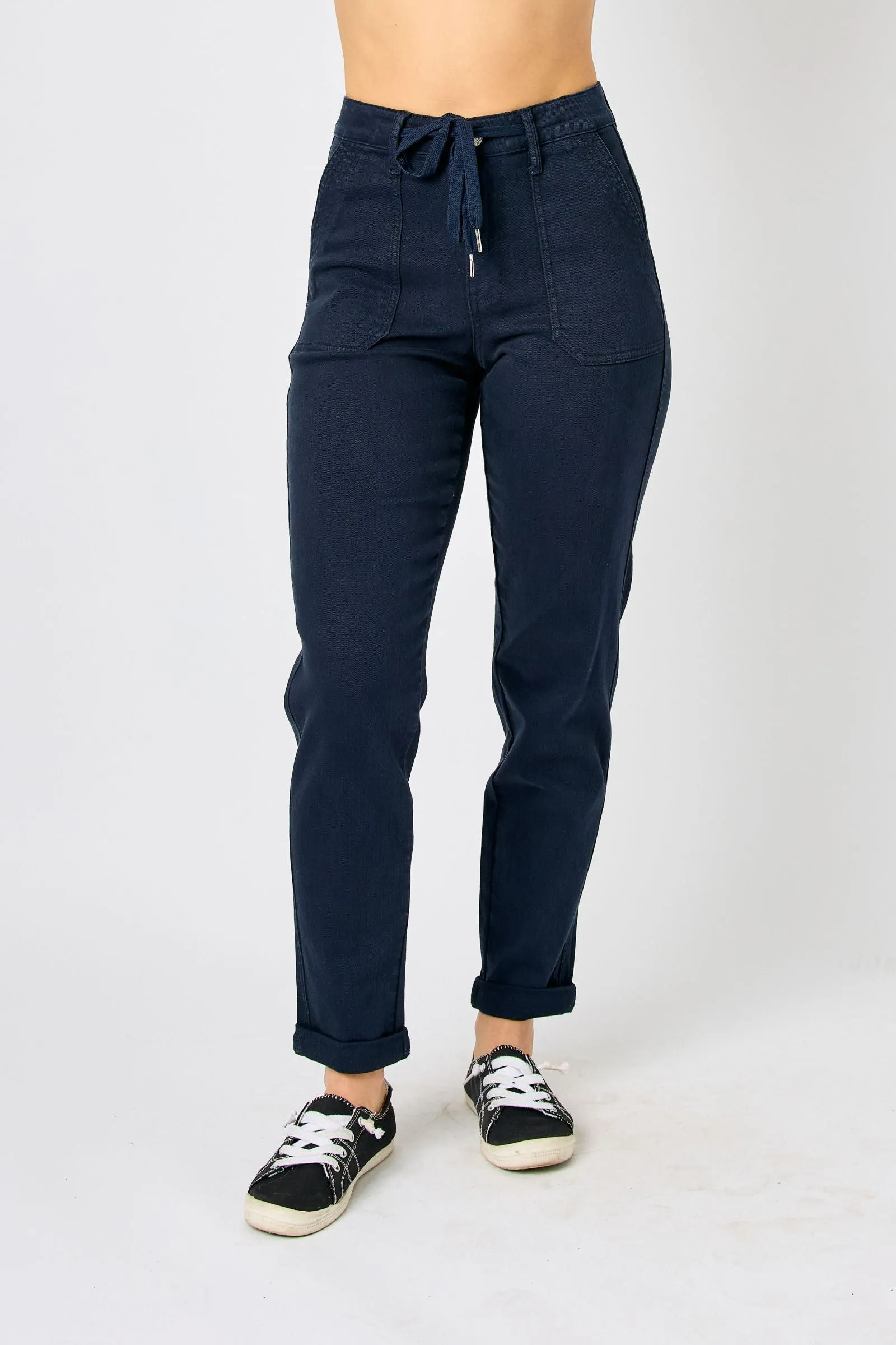 Judy Blue High Waist Garment Dyed Navy Cuffed Jogger Denim 88813