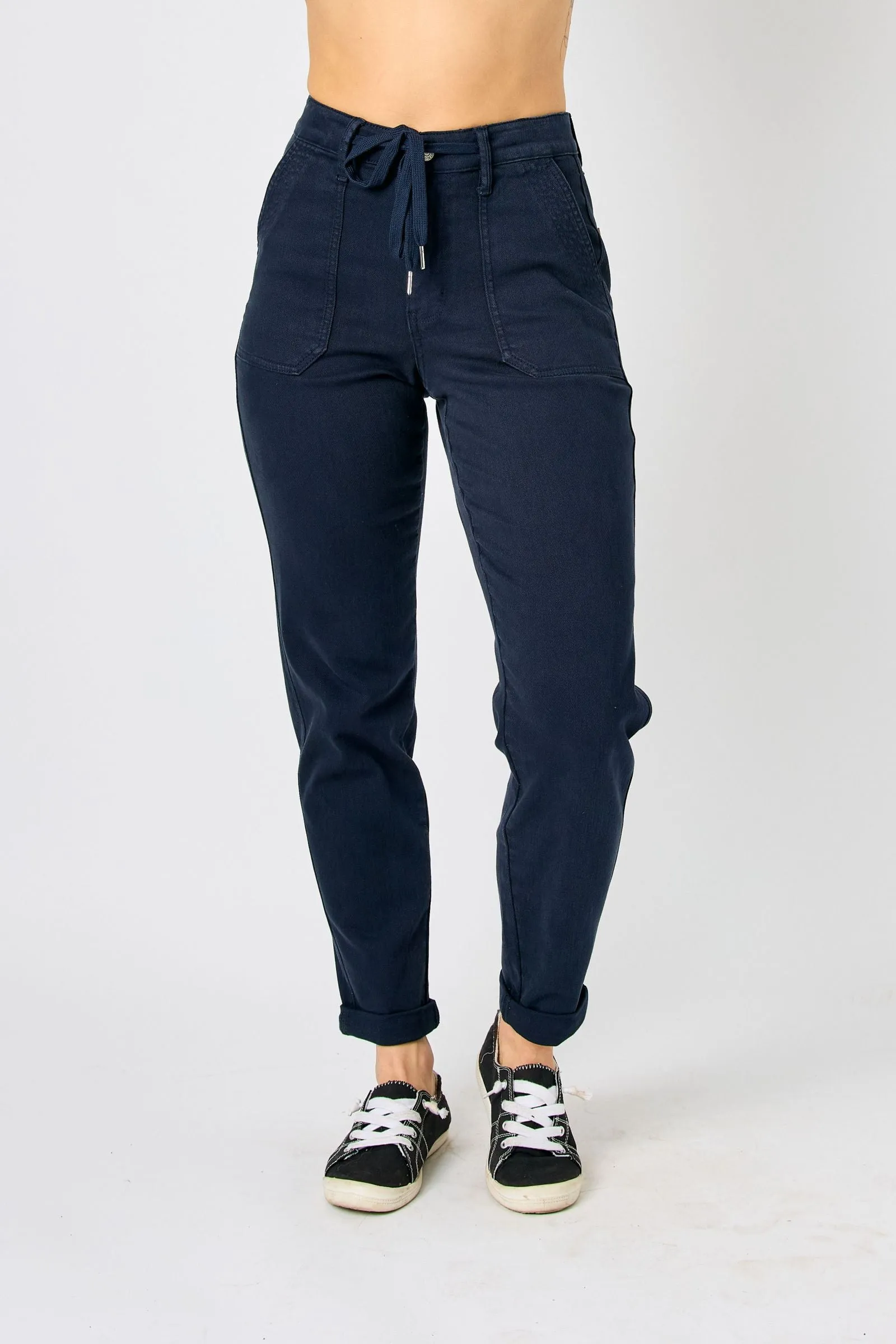Judy Blue High Waist Garment Dyed Navy Cuffed Jogger Denim 88813