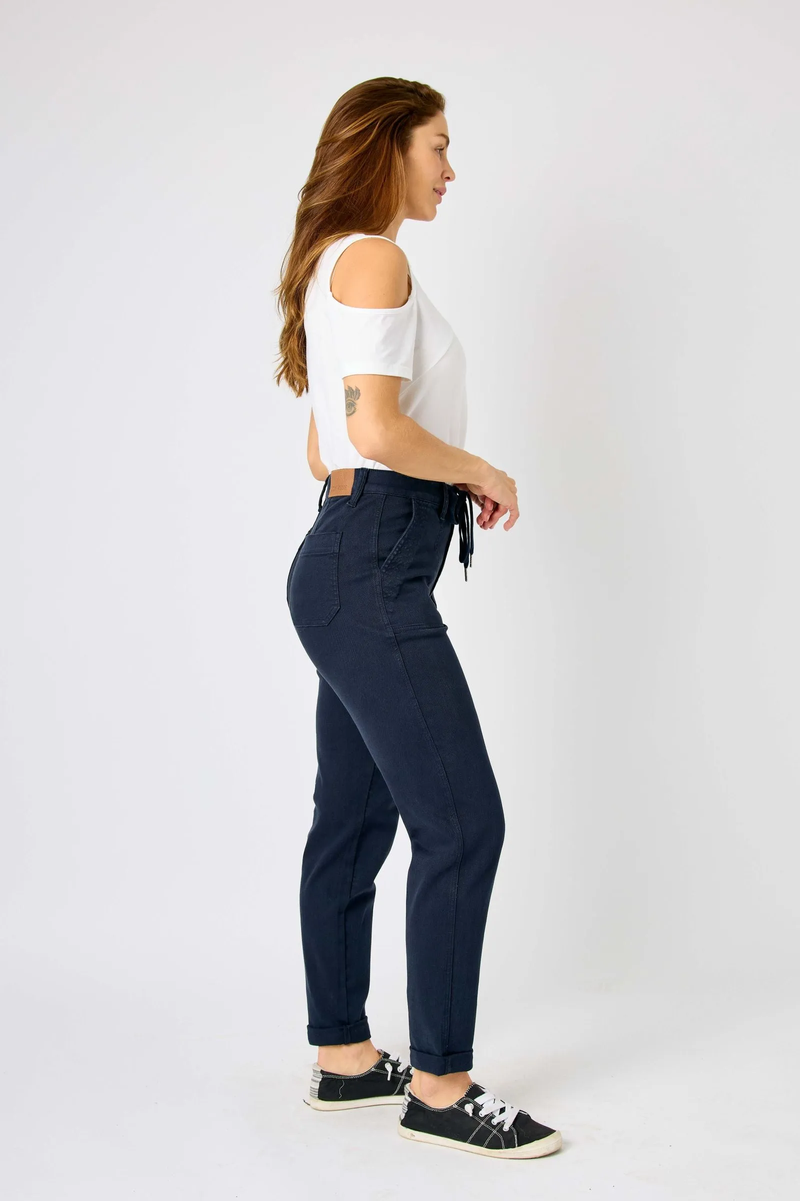 Judy Blue High Waist Garment Dyed Navy Cuffed Jogger Denim 88813