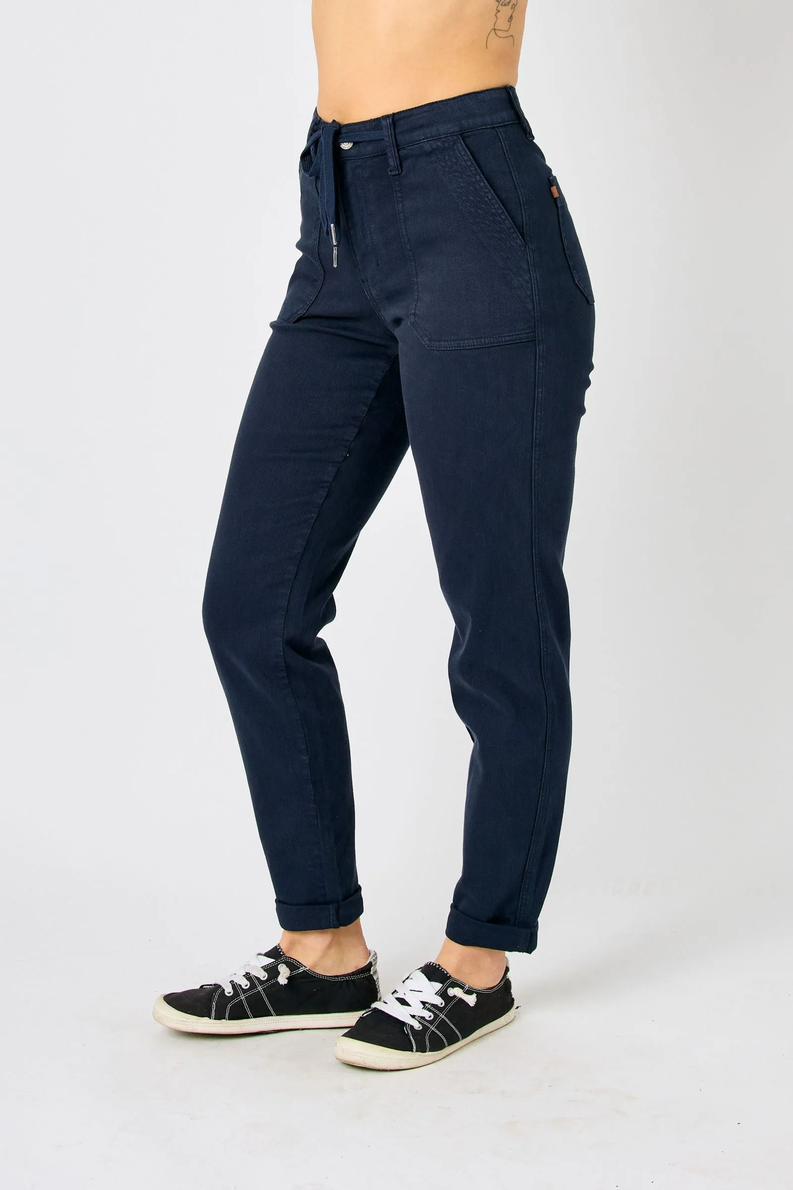 Judy Blue High Waist Garment Dyed Navy Cuffed Jogger Denim 88813
