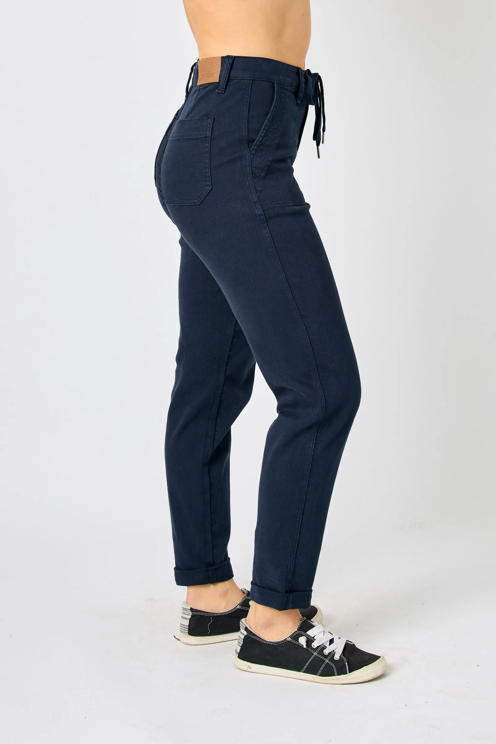 Judy Blue High Waist Garment Dyed Navy Cuffed Jogger Denim 88813