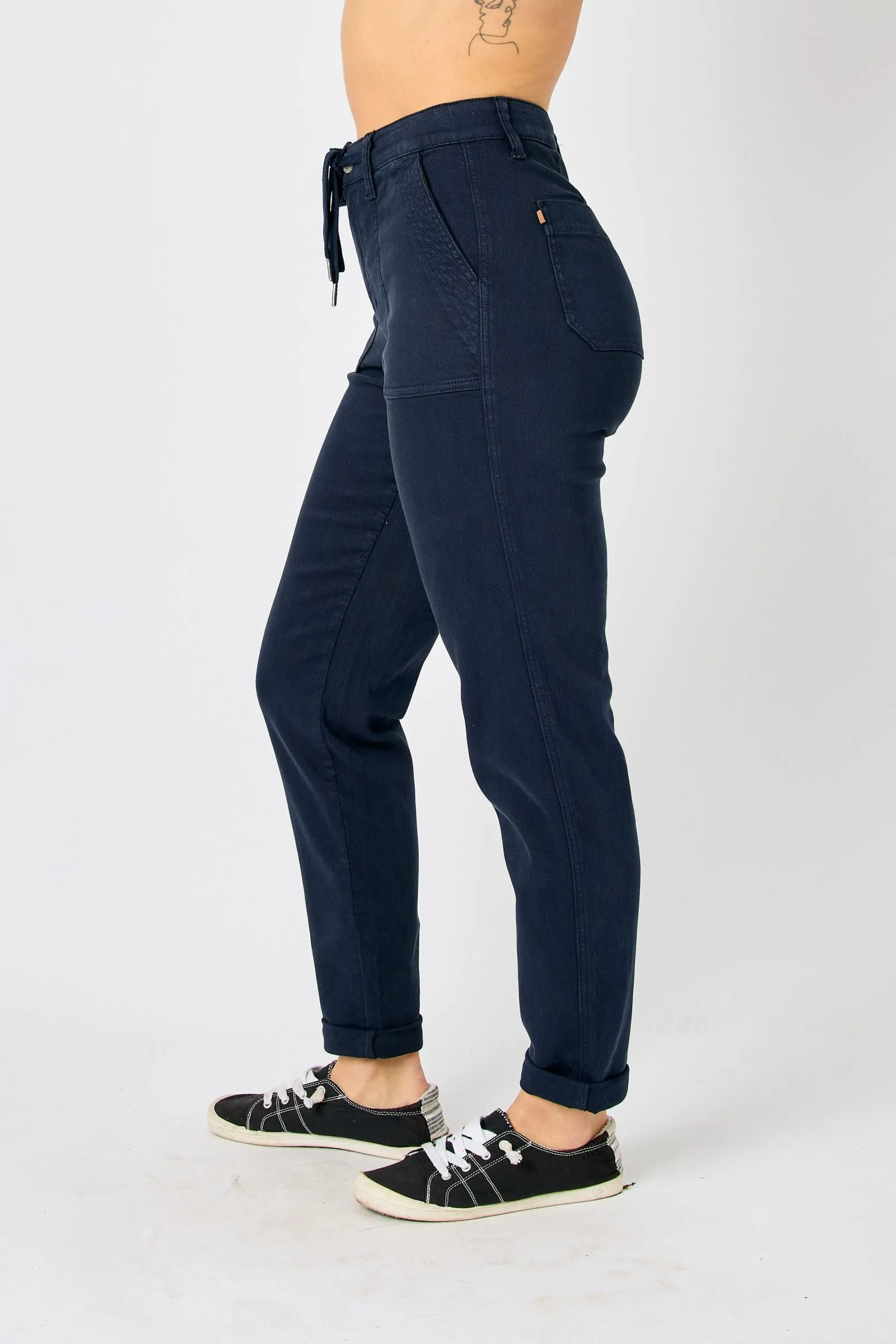 Judy Blue High Waist Garment Dyed Navy Cuffed Jogger Denim 88813