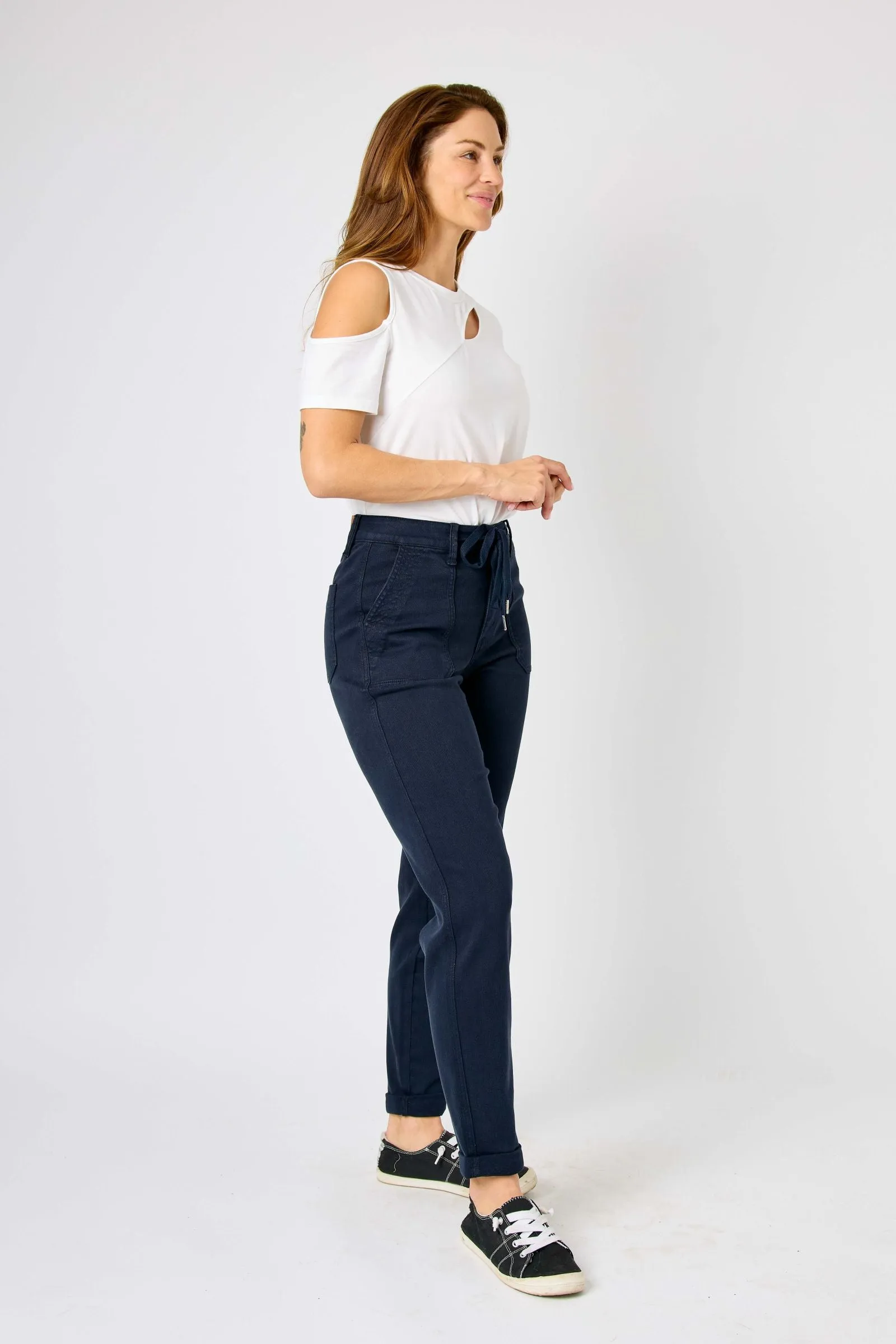 Judy Blue High Waist Garment Dyed Navy Cuffed Jogger Denim 88813