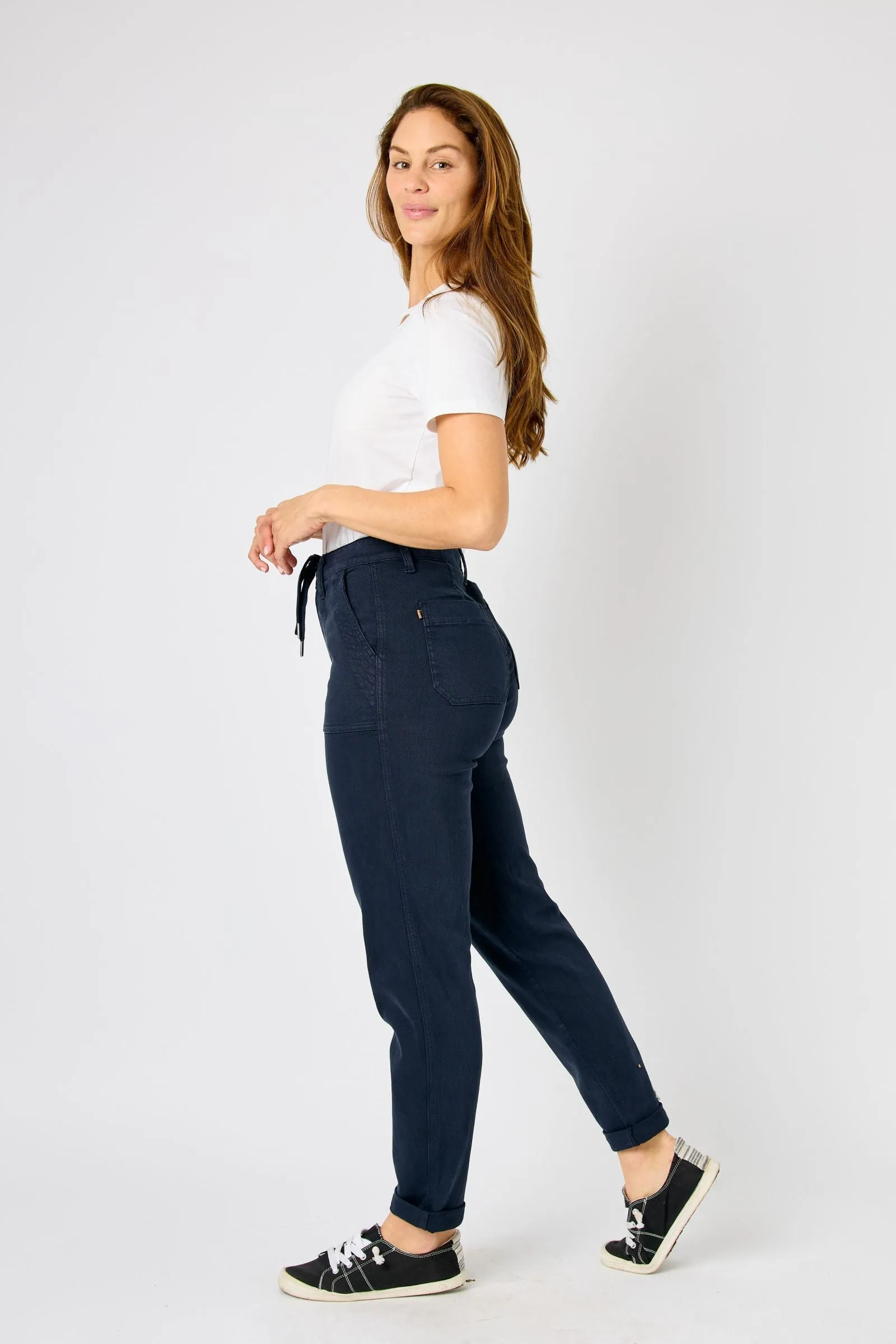 Judy Blue High Waist Garment Dyed Navy Cuffed Jogger Denim 88813
