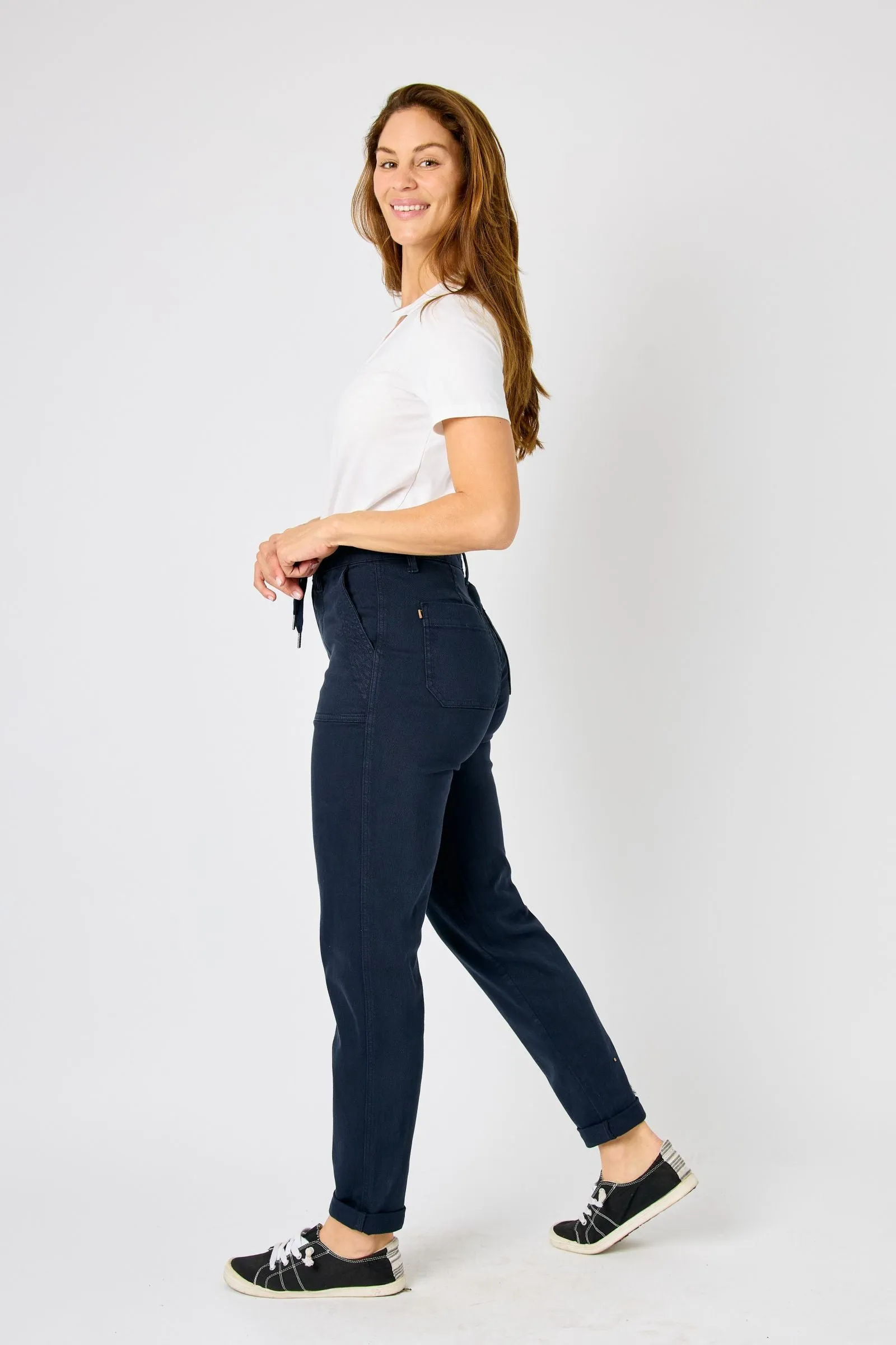 Judy Blue High Waist Garment Dyed Navy Cuffed Jogger Denim 88813