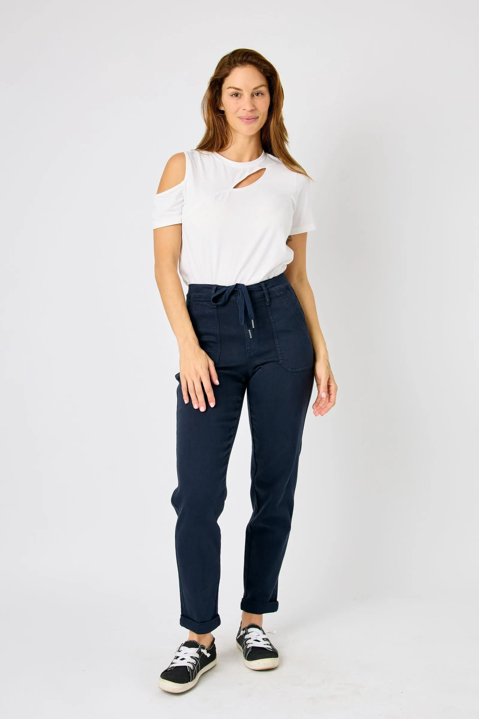 Judy Blue High Waist Garment Dyed Navy Cuffed Jogger Denim 88813