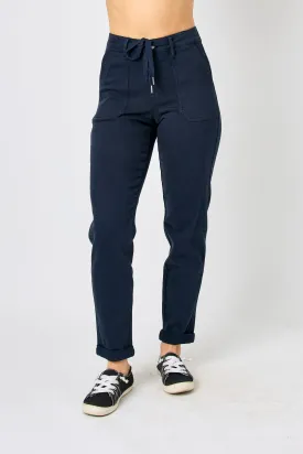 Judy Blue High Waist Garment Dyed Navy Cuffed Jogger Denim 88813