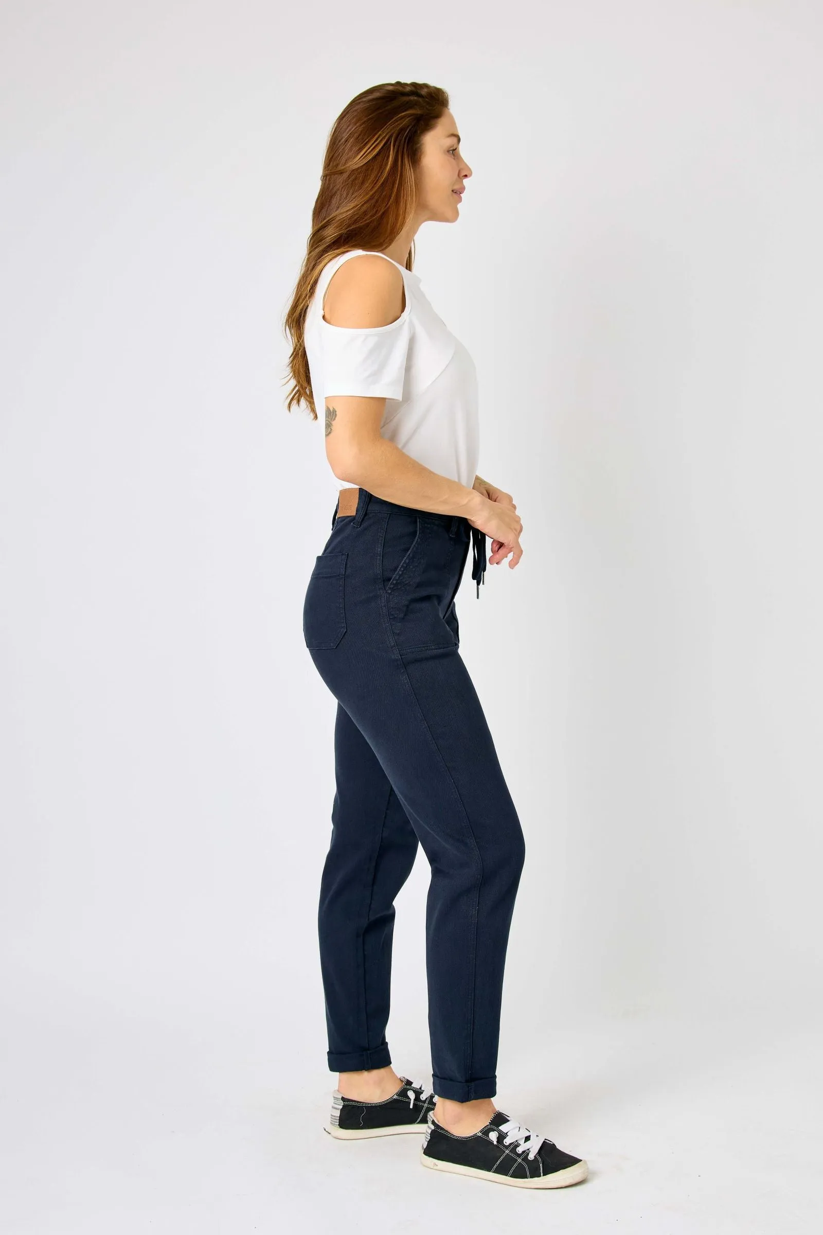 Judy Blue High Waist Garment Dyed Navy Cuffed Jogger Denim 88813