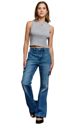 Kancan Holly High Waisted Cargo Flare Jeans