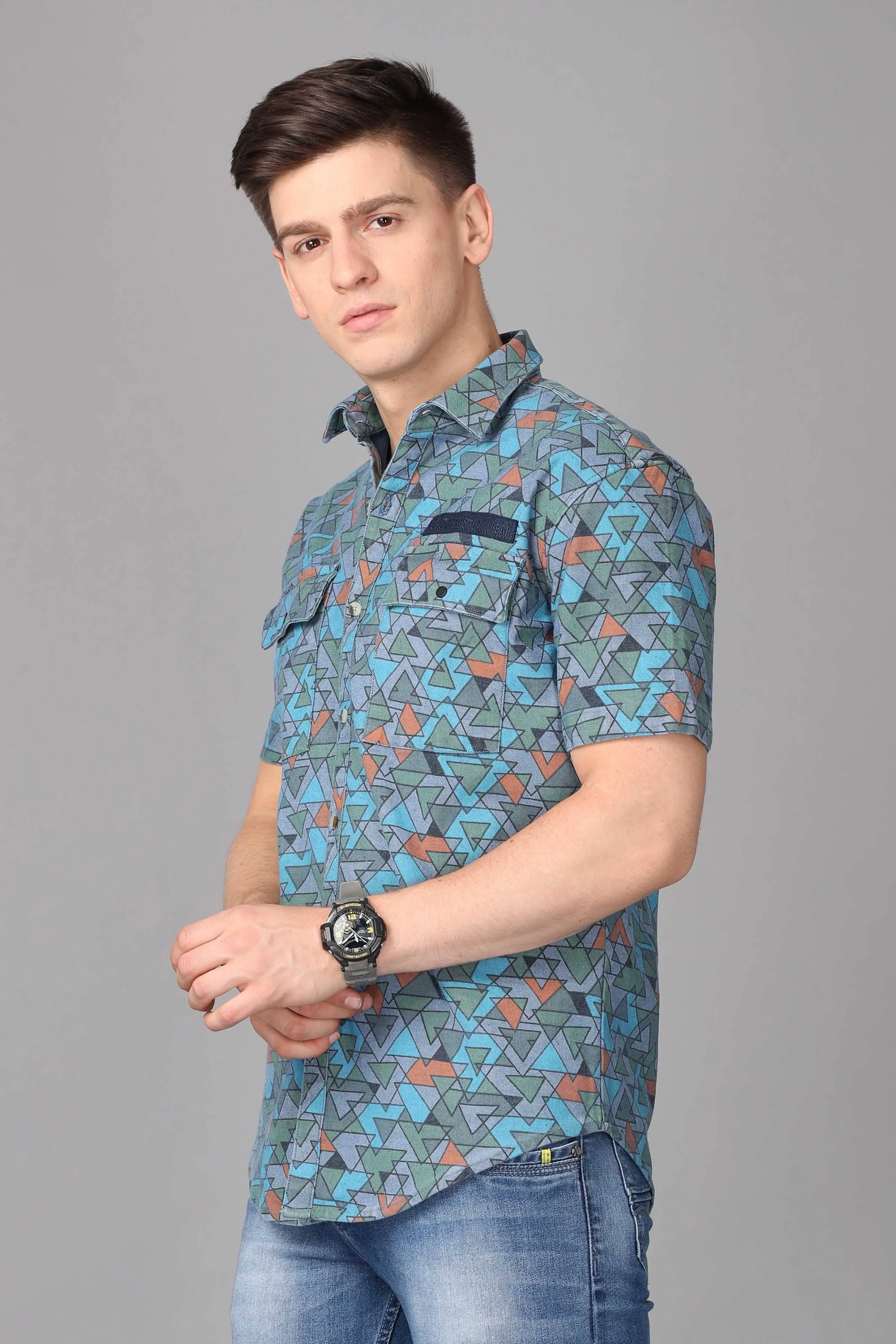 KEF Men's Slim Fit Printed Casual Shirt