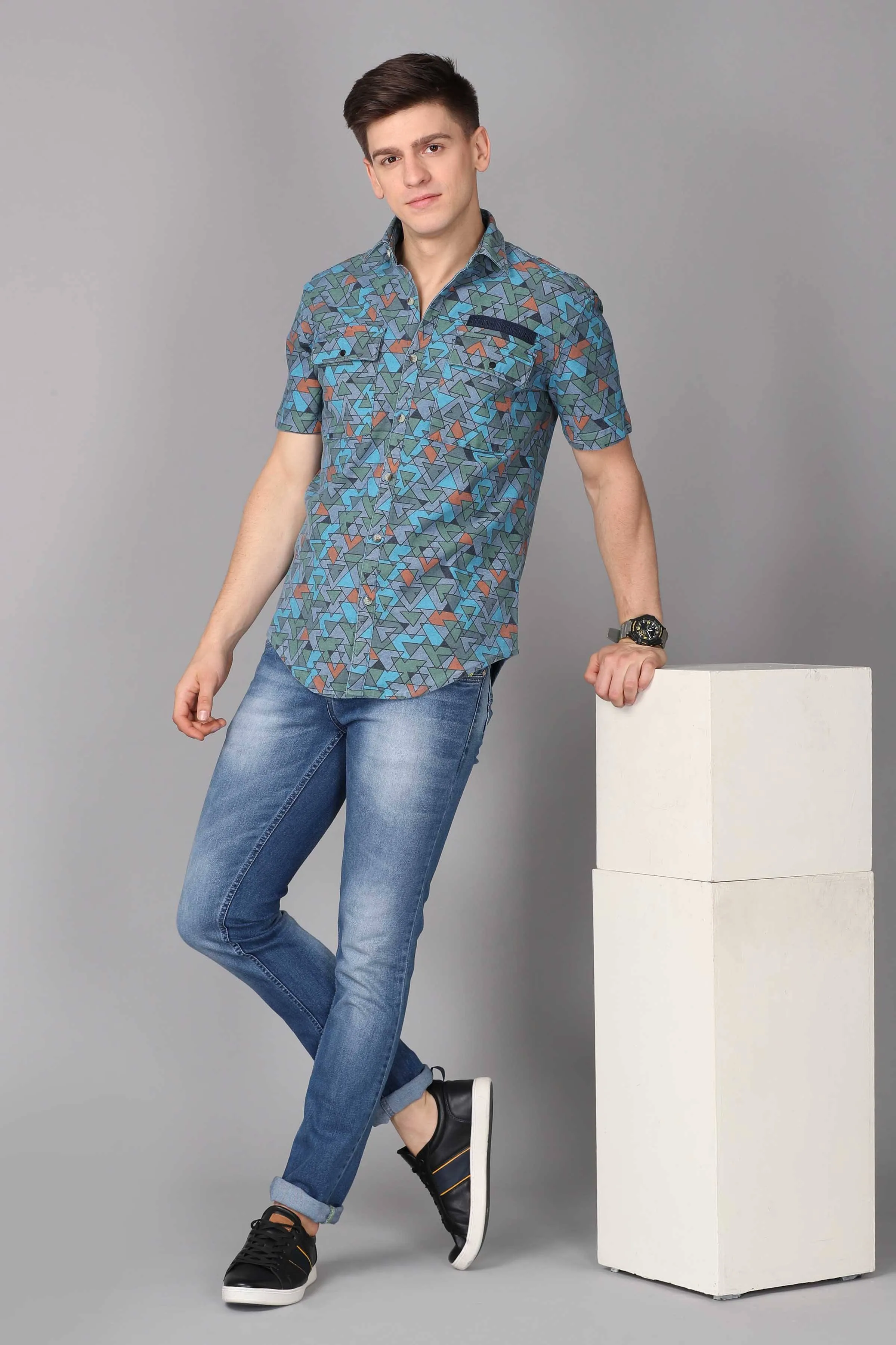 KEF Men's Slim Fit Printed Casual Shirt