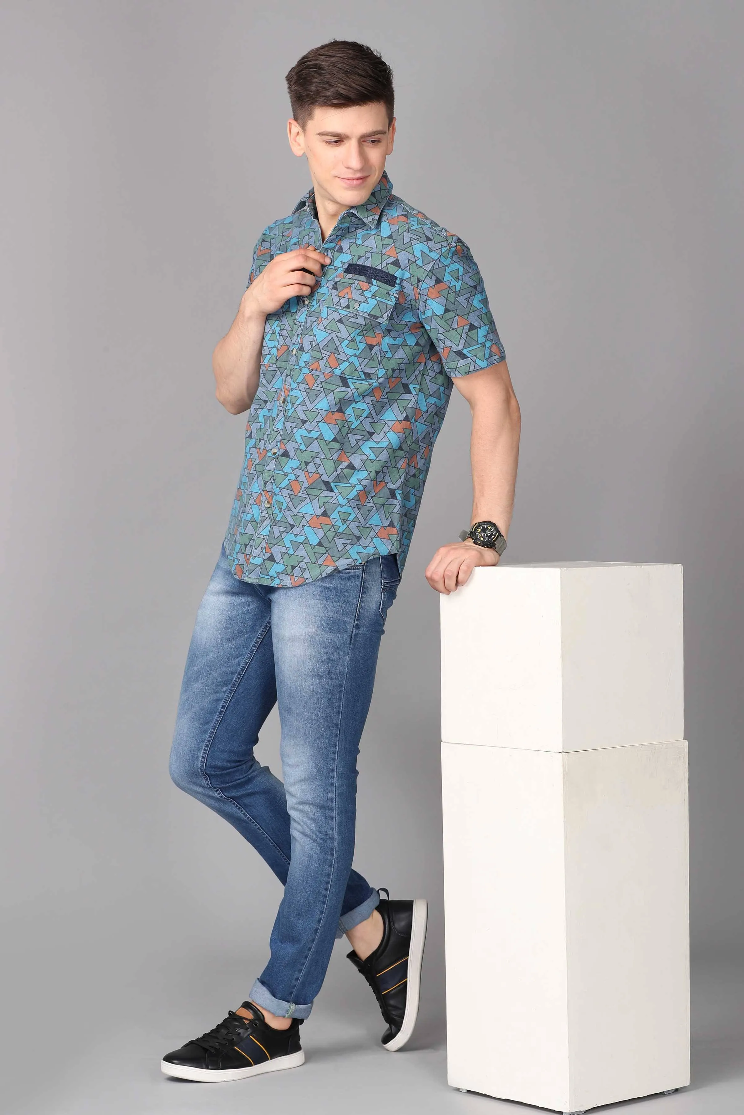 KEF Men's Slim Fit Printed Casual Shirt