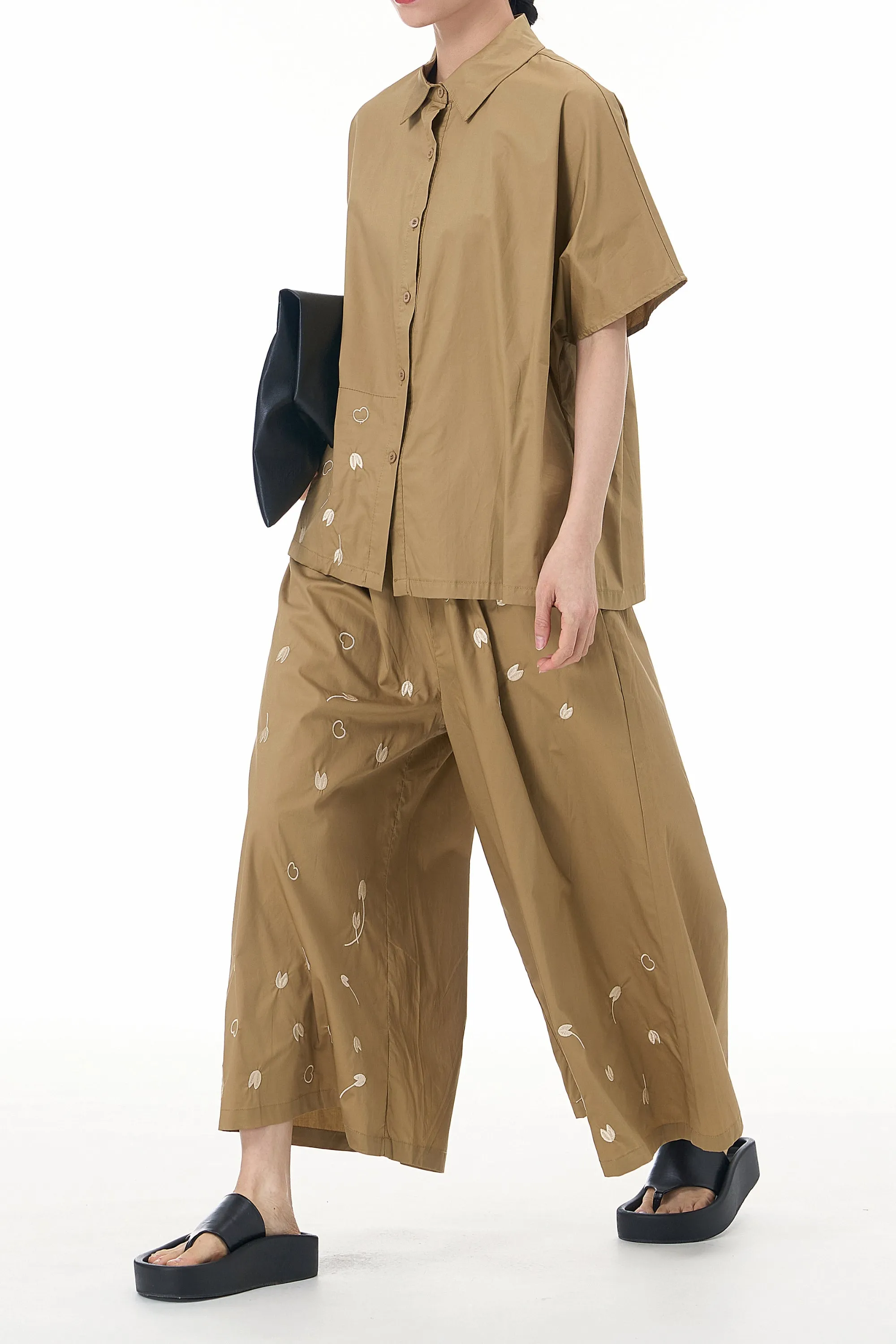 Khaki Elegance Embroidered Coord Set