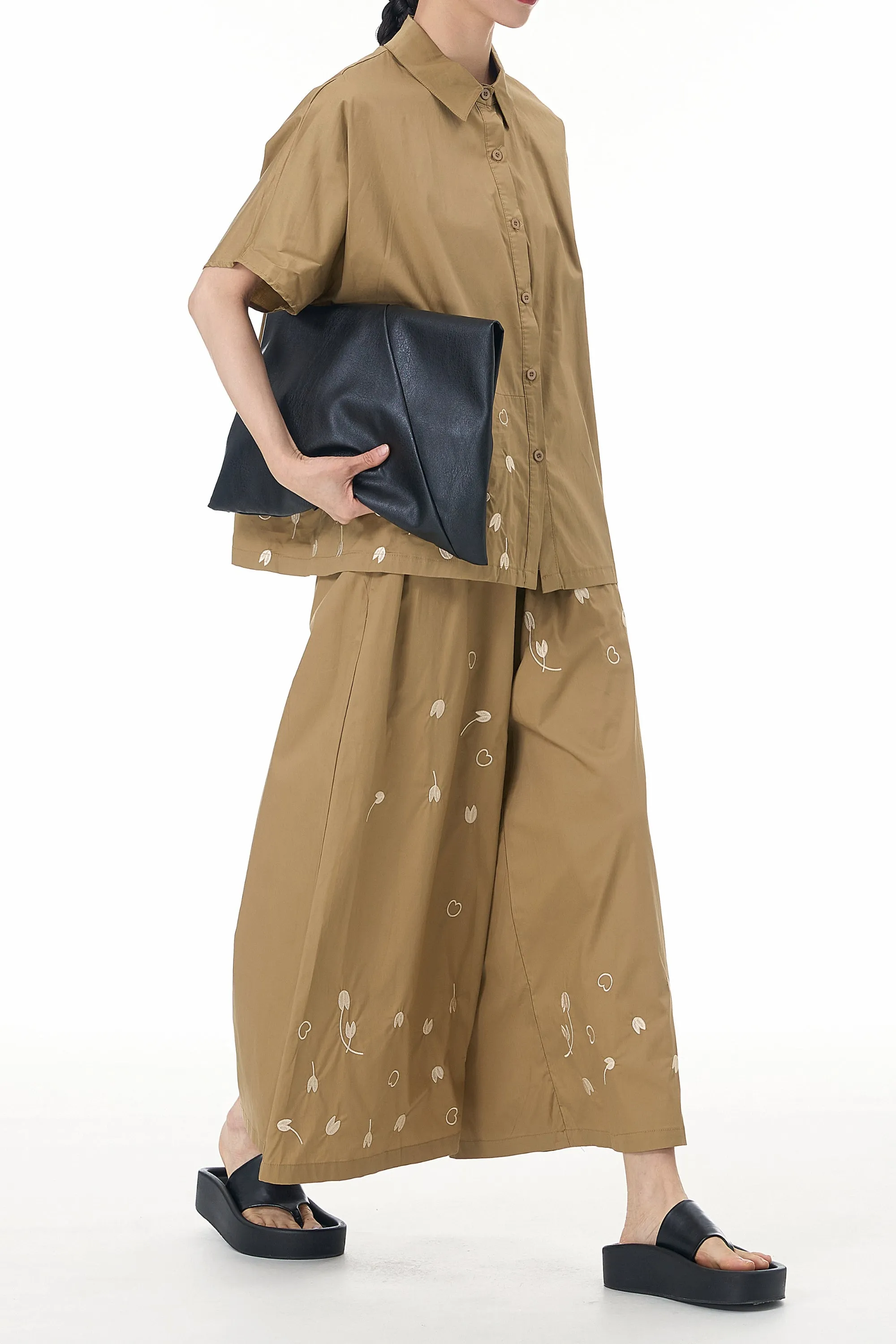 Khaki Elegance Embroidered Coord Set