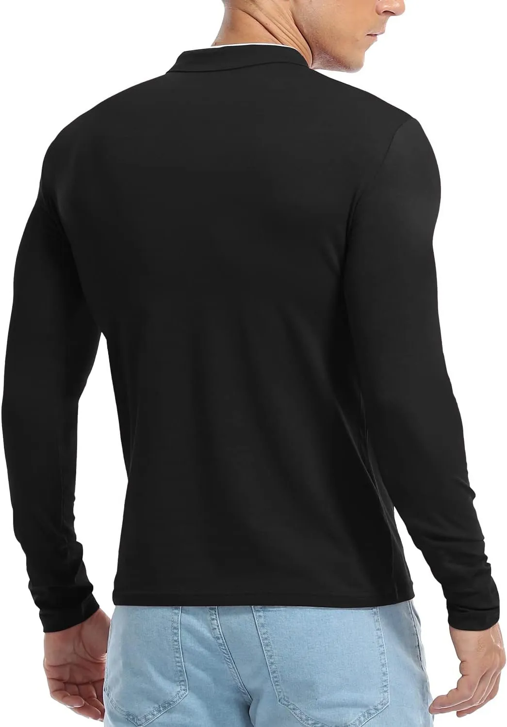 KUYIGO Men Casual Long Sleeve Polo Shirts Mandarin Collared Slim Fit Fashion Cotton Tops