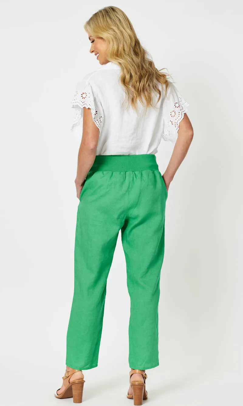Linen Pant Jersey Waist  Emerald