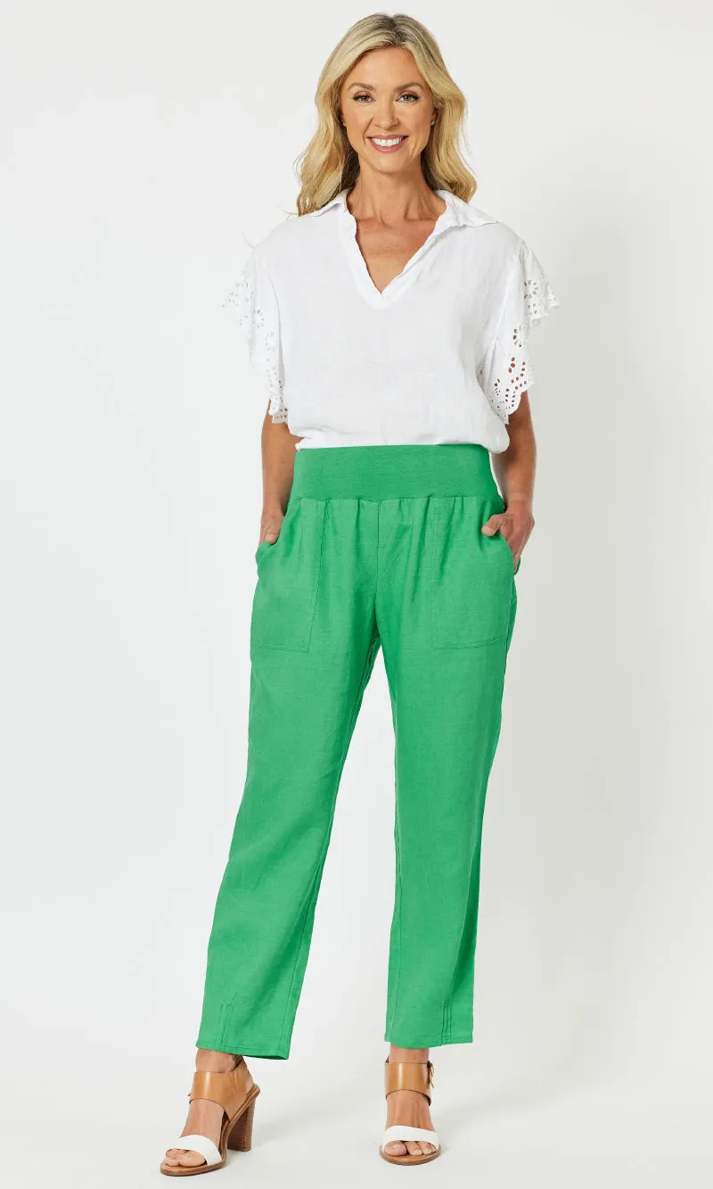 Linen Pant Jersey Waist  Emerald