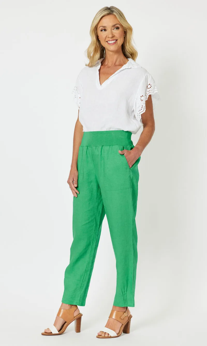 Linen Pant Jersey Waist  Emerald