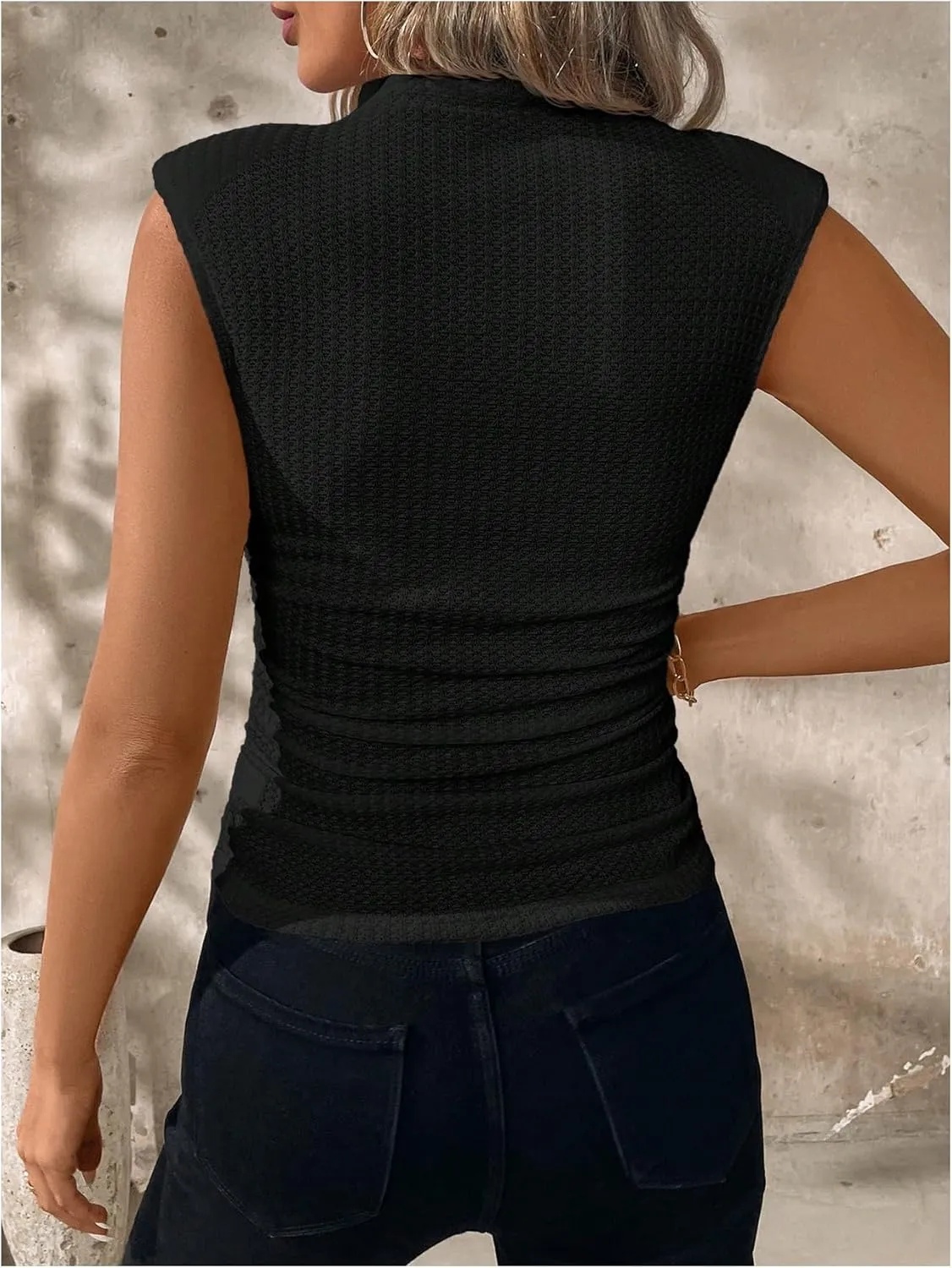 MakeMeChic Women's Casual Mock Neck Ruched Tank Top Sleeveless Slim Fit Summer Shirts