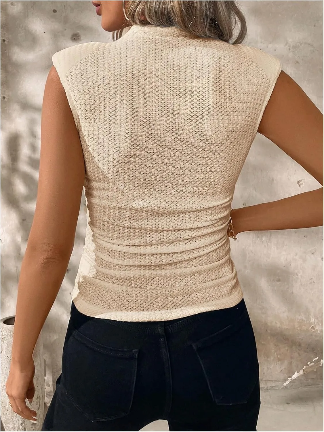 MakeMeChic Women's Casual Mock Neck Ruched Tank Top Sleeveless Slim Fit Summer Shirts