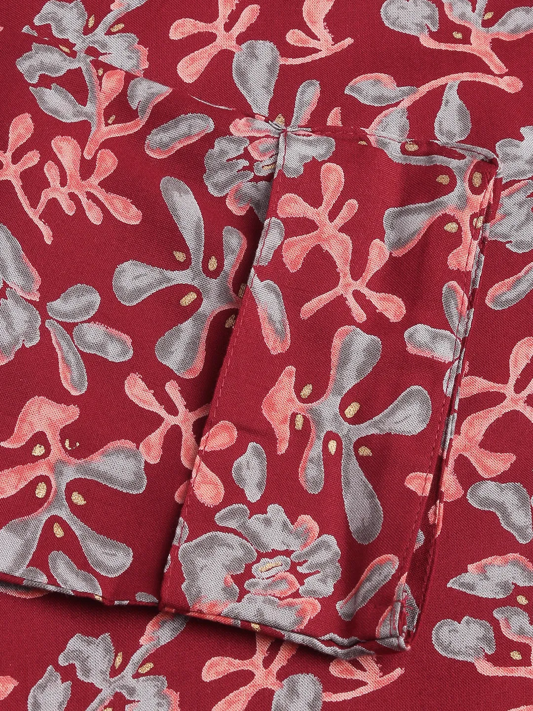 Maroon Floral Digital Printed Straight Fold Sleeve Kurta