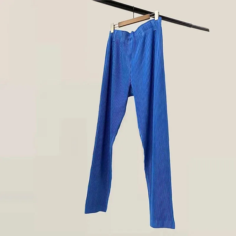 Men's Elastic Waist Straight Casual Pants 2023 New Japanese Streetwear Fashion Pleated Trousers High Waist Long Pants