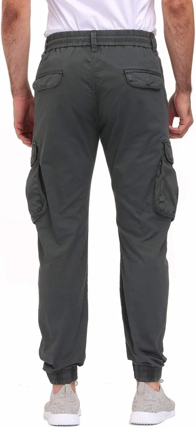 Men's Hiking Cargo Pants Joggers Slim Fit Stretch Lightweight Casual Work Pants with Pockets Drawstring Waist