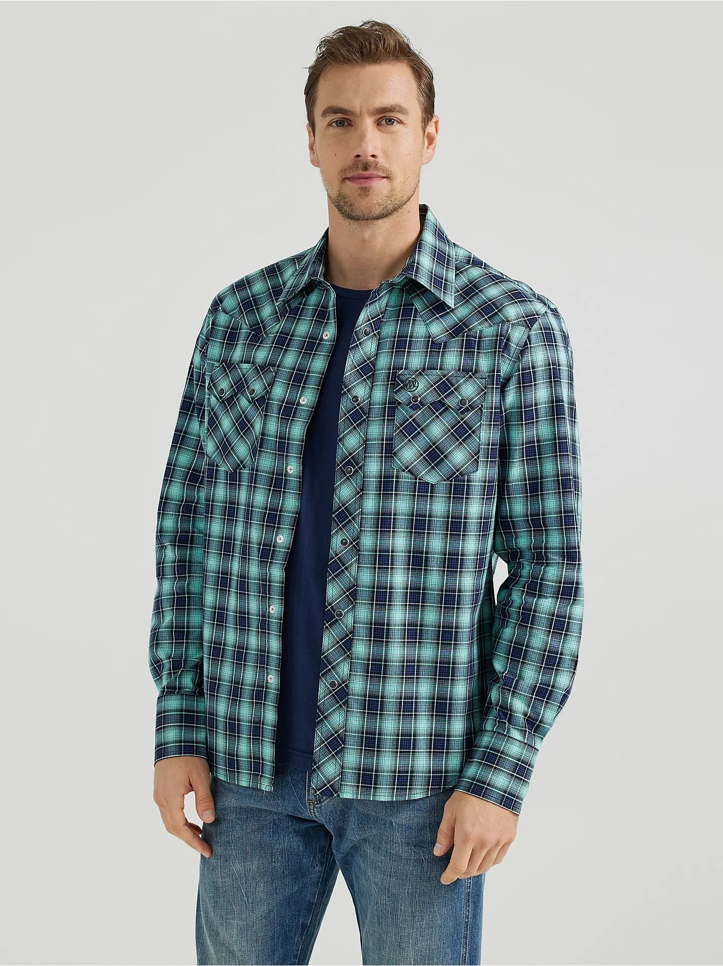 Men's Wrangler Retro Teal Dream Plaid Snap Shirt