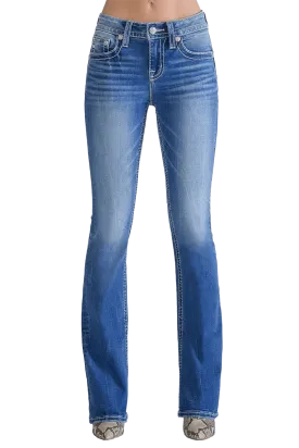 Miss Me Women's Mid-Rise Longhorn Boot Cut Straight Denim Jeans