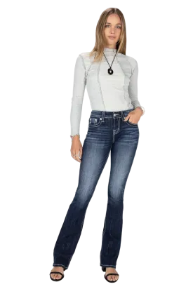 Miss Me Women's Quilted Cow Print Bootcut Jeans