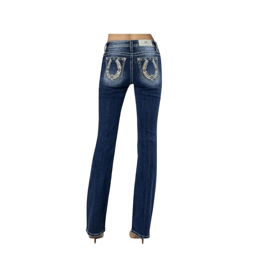 Miss Me Women's Shining Horseshoe Bootcut Dark Wash Jeans
