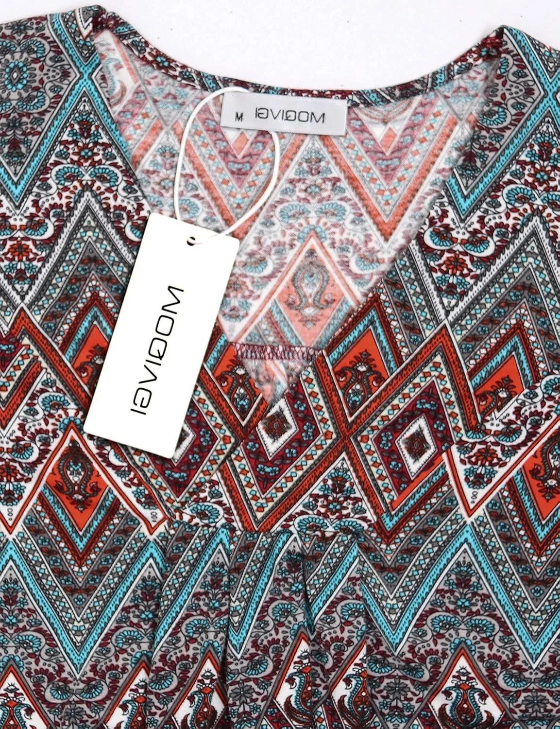 MOQIVGI Womens V Neck Printed Loose Fit Casual Blouse Top Tunic Shirt