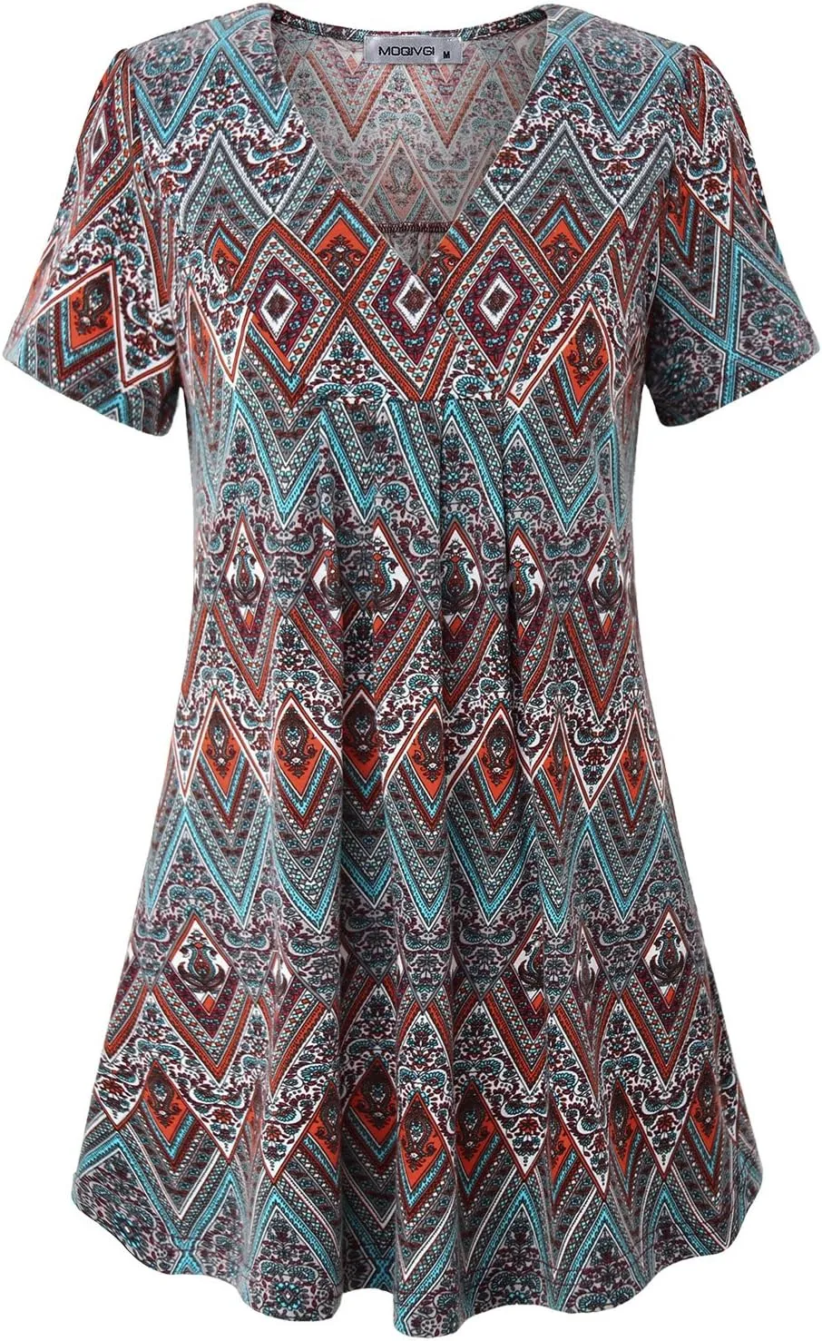 MOQIVGI Womens V Neck Printed Loose Fit Casual Blouse Top Tunic Shirt