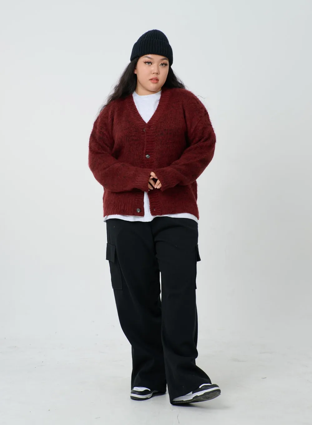 Plus Button V-Neck Cardigan ID27