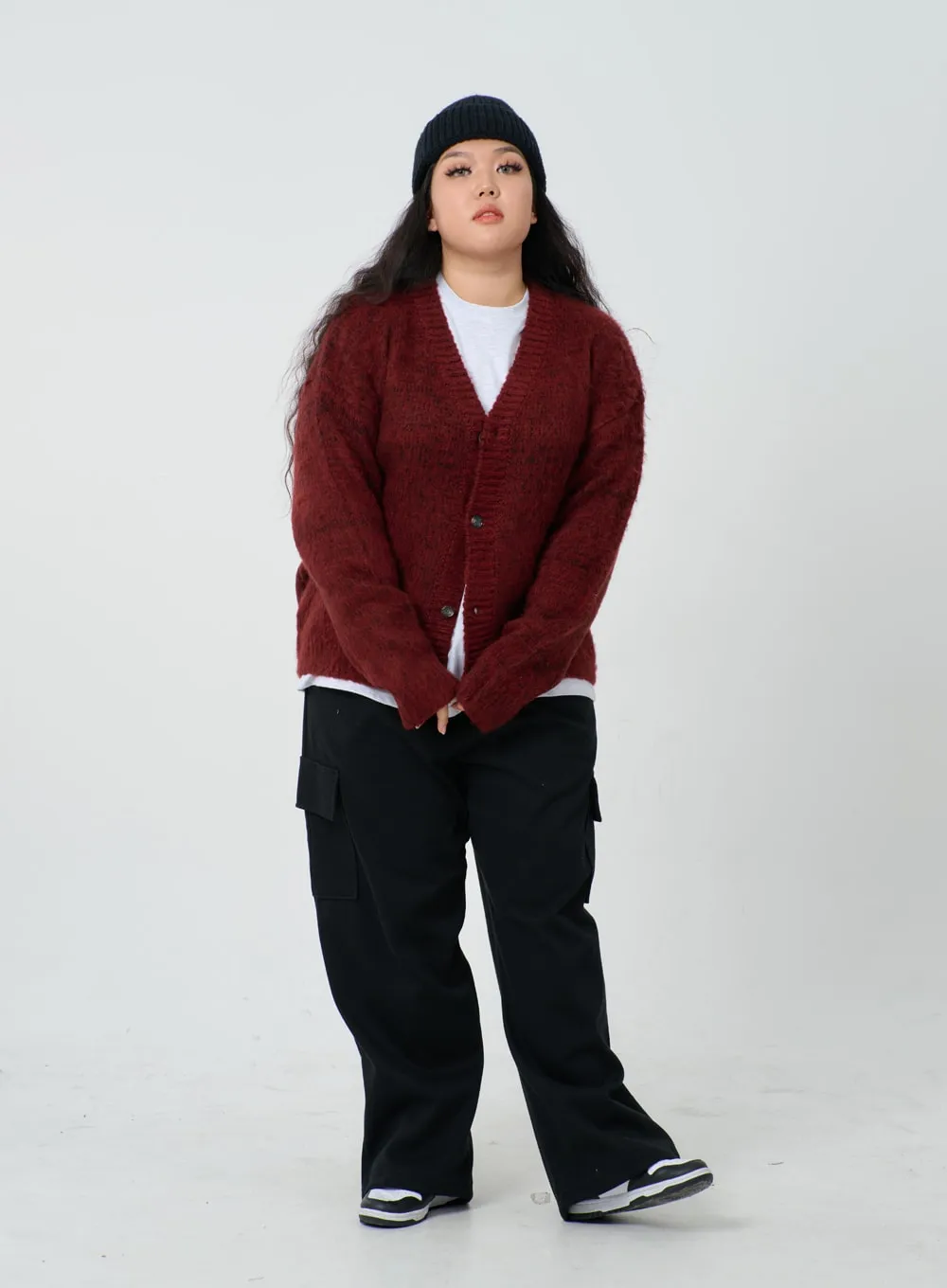Plus Button V-Neck Cardigan ID27