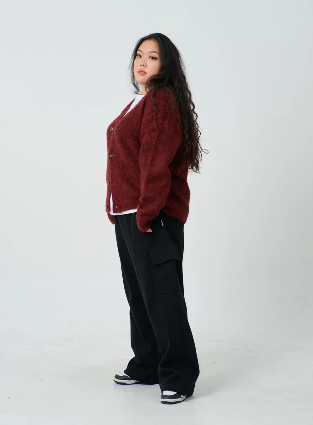 Plus Button V-Neck Cardigan ID27