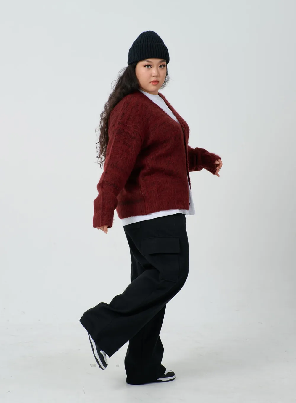 Plus Button V-Neck Cardigan ID27