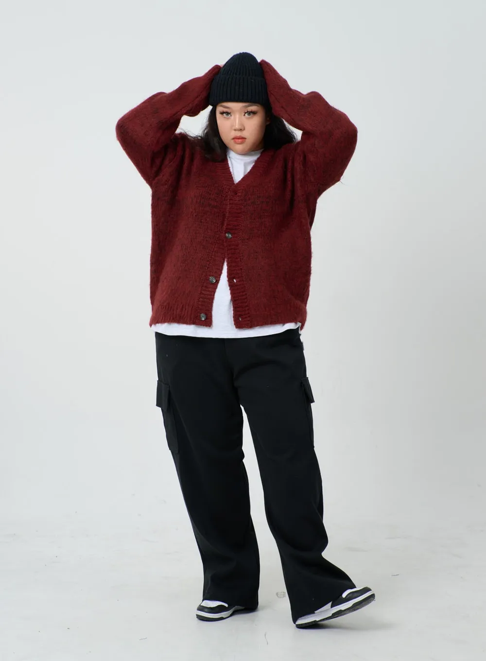 Plus Button V-Neck Cardigan ID27
