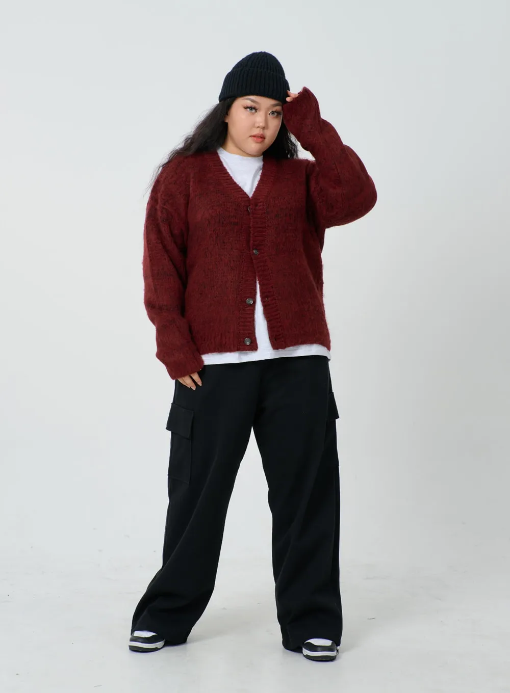 Plus Button V-Neck Cardigan ID27