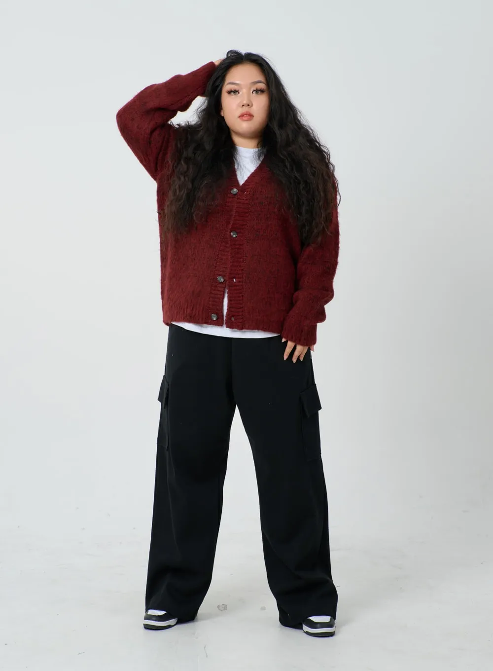 Plus Button V-Neck Cardigan ID27