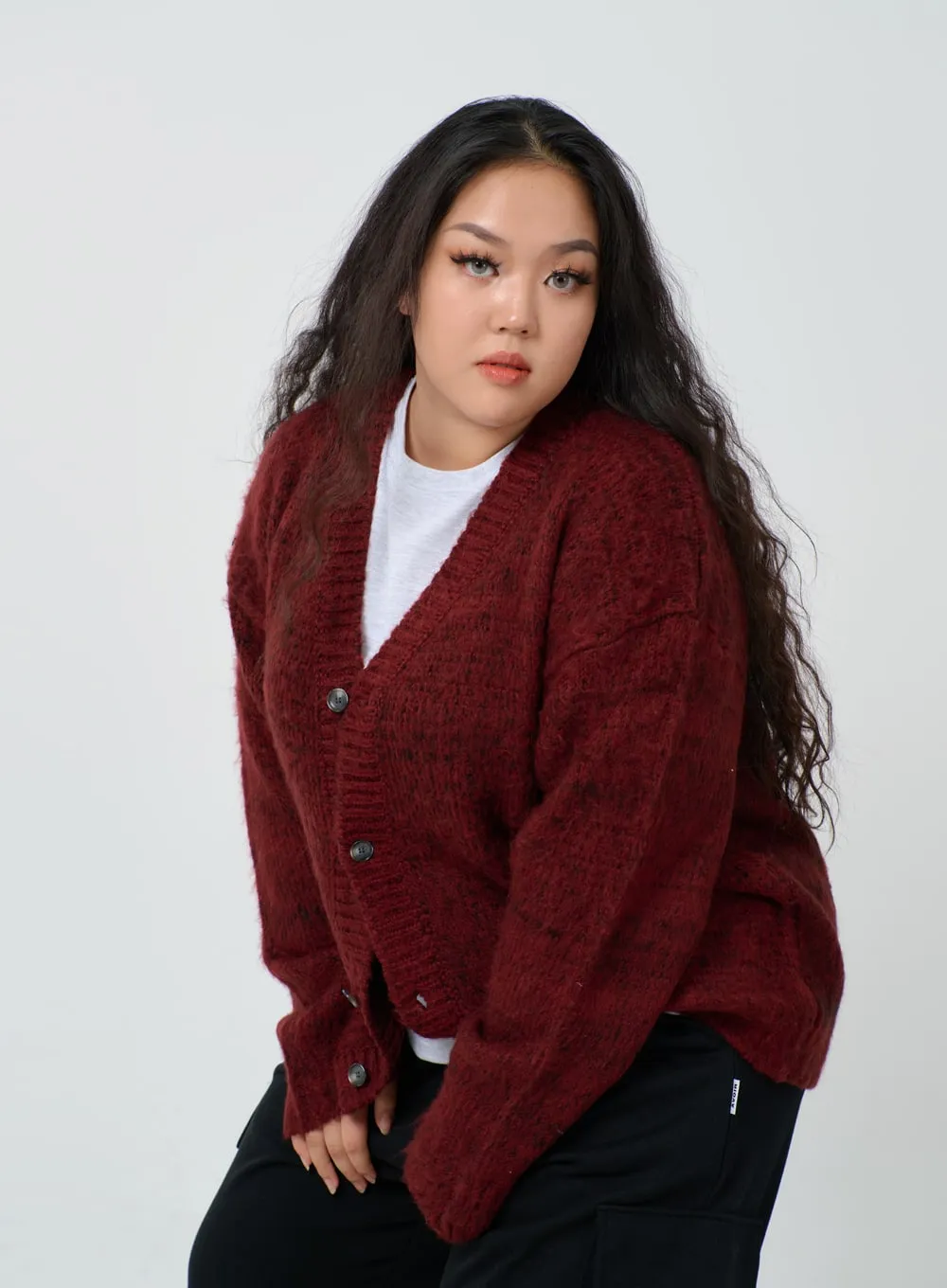 Plus Button V-Neck Cardigan ID27