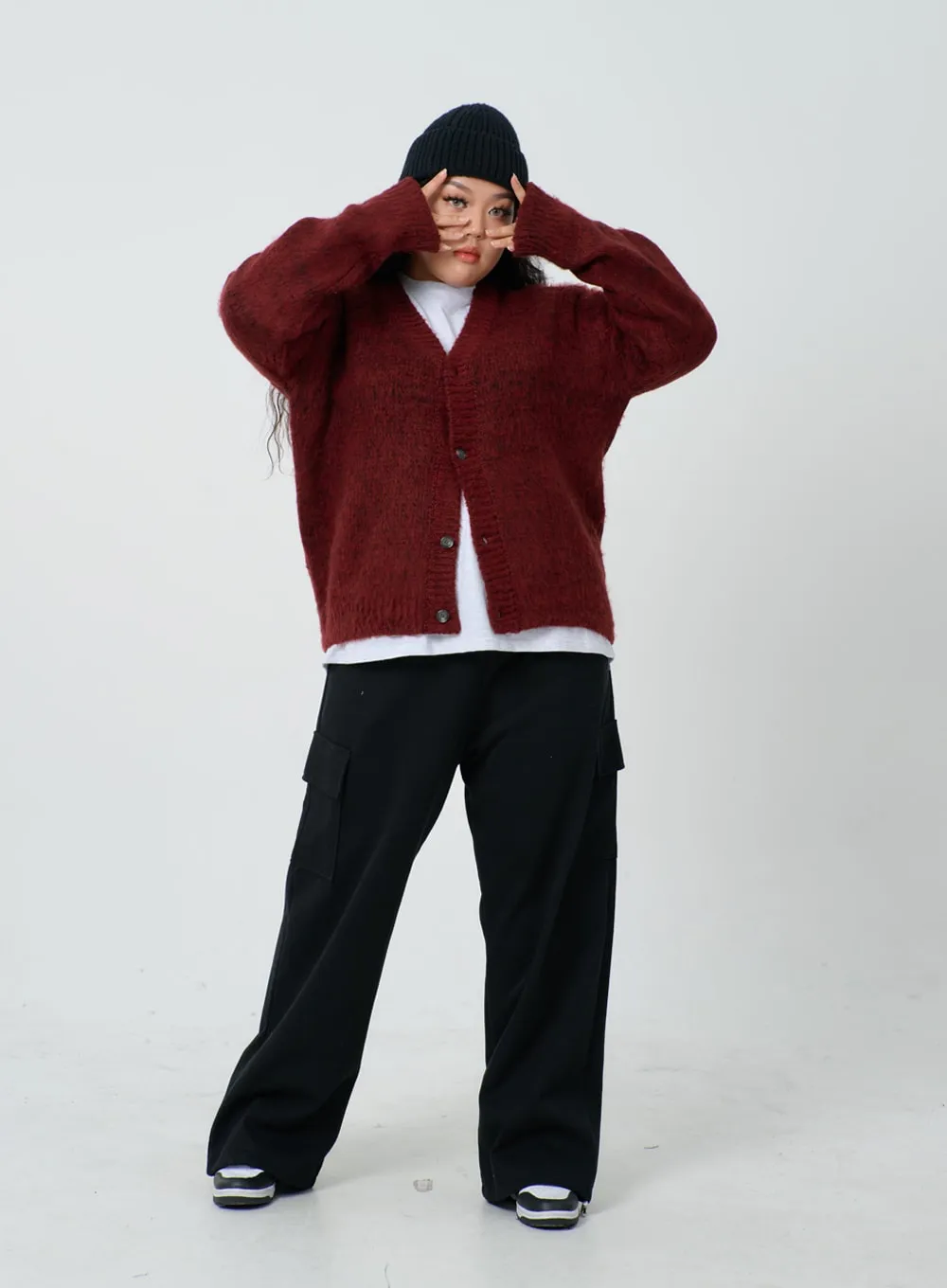 Plus Button V-Neck Cardigan ID27