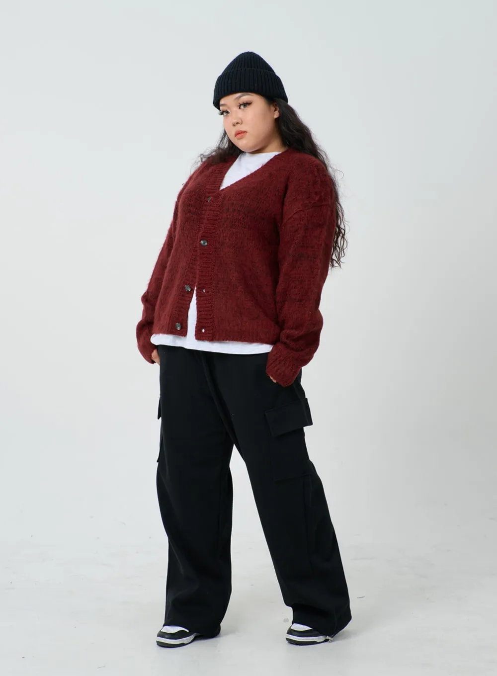 Plus Button V-Neck Cardigan ID27