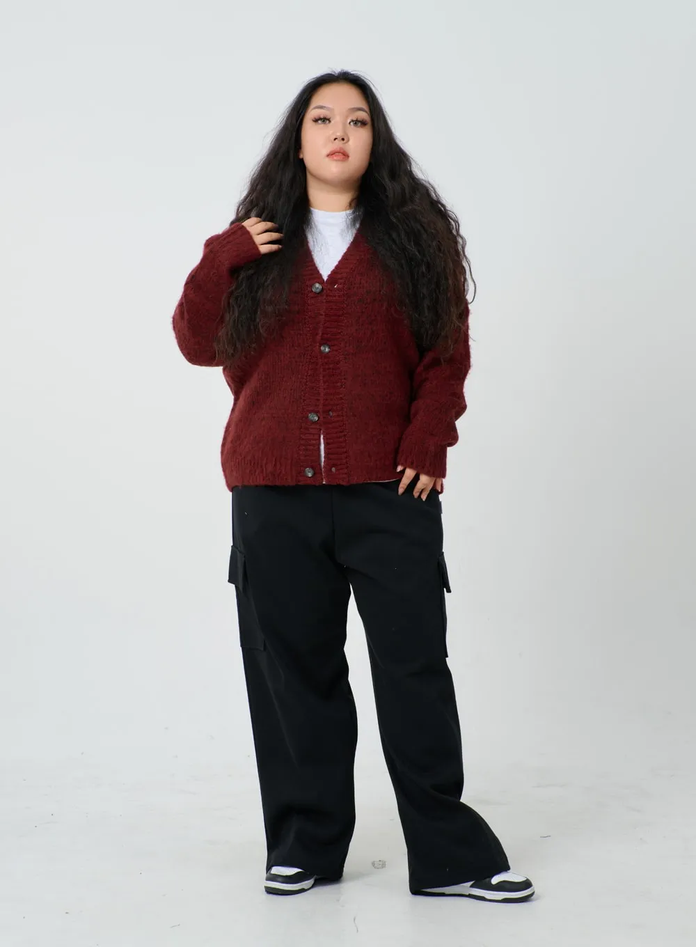 Plus Button V-Neck Cardigan ID27